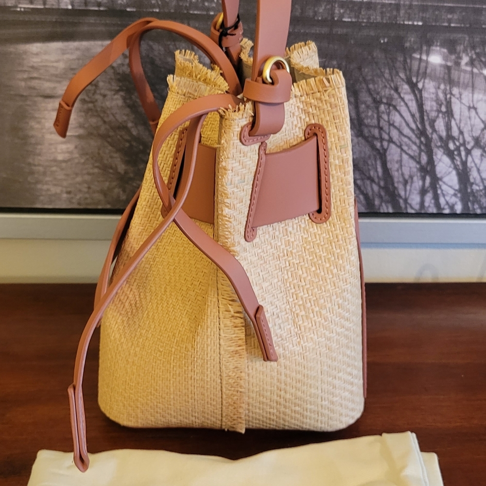 Zac Posen Brigette Belted Raffia Leather Bucket Bag - Picture 3 of 12